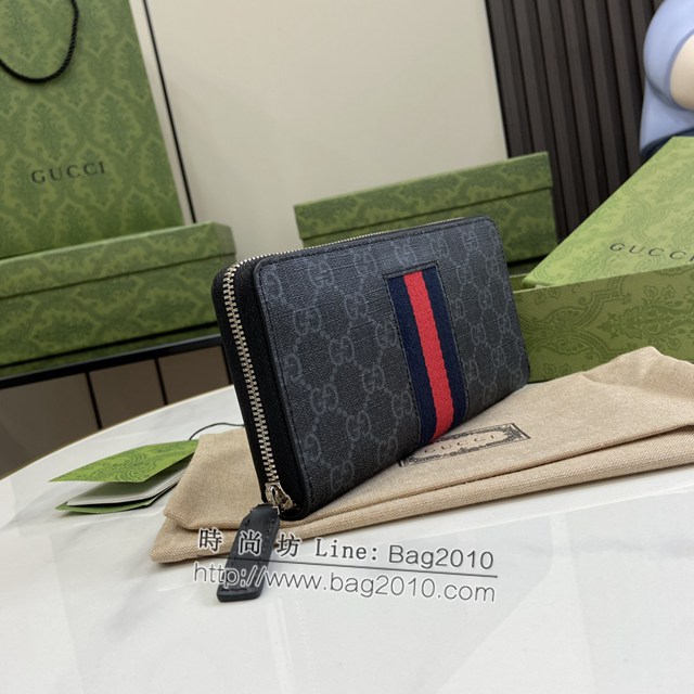 Gucci專櫃古馳最新款飾GG細節拉鏈錢包男士長夾錢包 jh2251型號：408831